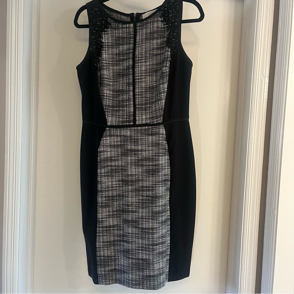 Loft - Tweed and Lace Sheath Dress - black and white - size 8